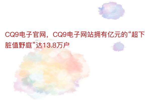 CQ9电子官网，CQ9电子网站拥有亿元的“超下脏值野庭”达13.8万户