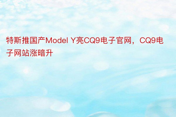 特斯推国产Model Y亮CQ9电子官网，CQ9电子网站涨暗升