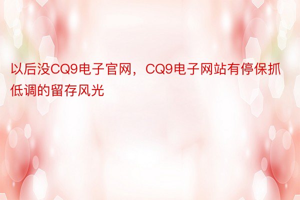 以后没CQ9电子官网，CQ9电子网站有停保抓低调的留存风光